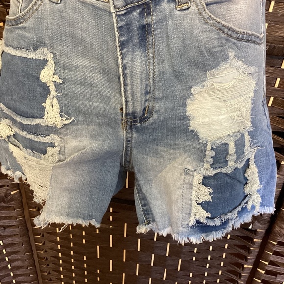 Ripped Denim Shorts (Sky Blue) - Picture 1 of 4